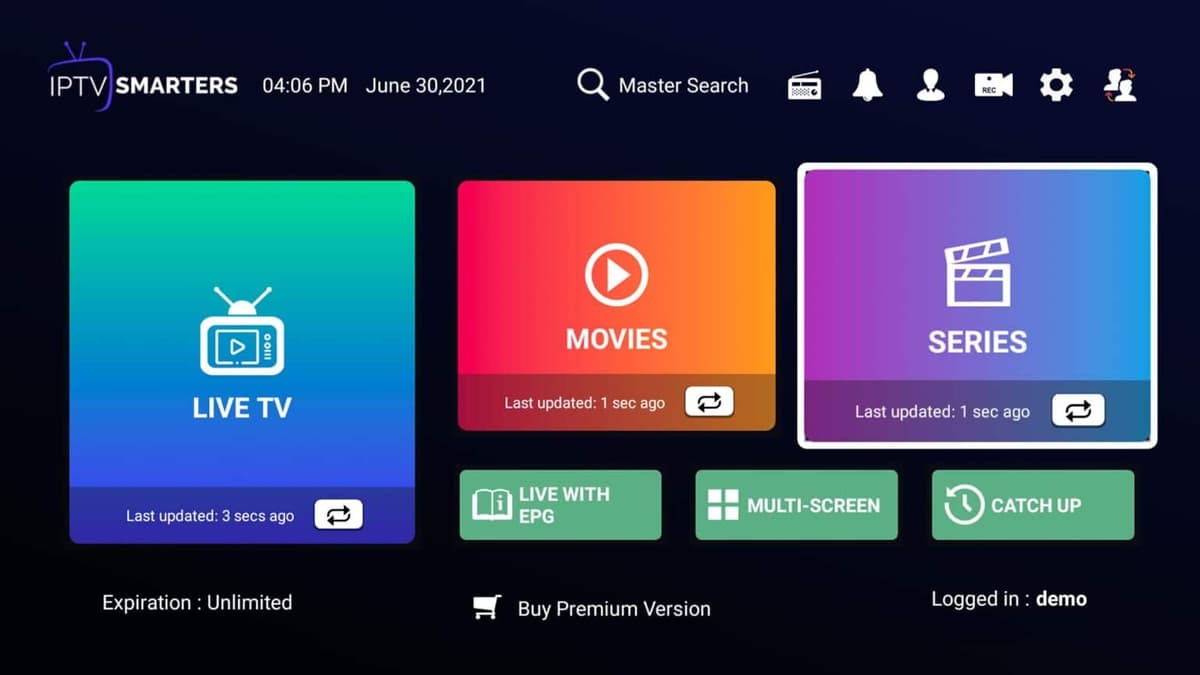 Interface IPTV Smarters Pro